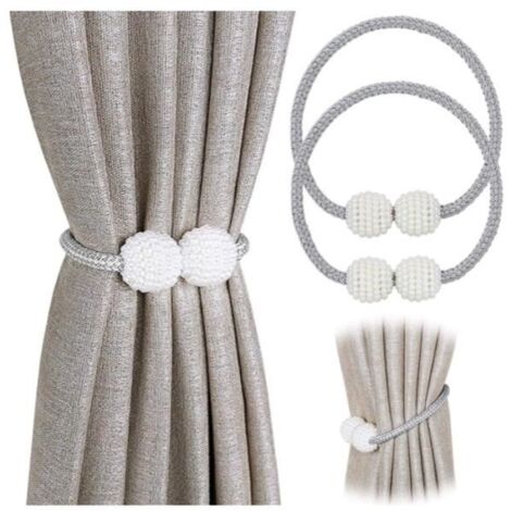 Lot de 2 embrasses magnétiques pour rideaux de petite taille, fins ou transparents Embrasse de rideau : gris.