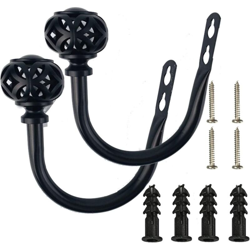 Lot de 2 embrasses à rideaux en forme de u - Décoration d'intérieur - Multifonctions - En fer forgé - Noir