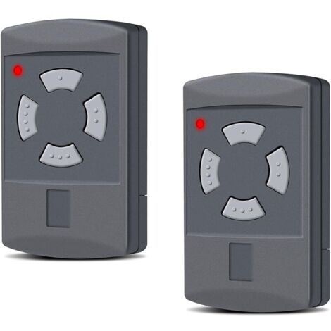 Lot de 2 émetteurs manuels de rechange pour porte de garage - 40,685 MHz - 4 canaux - Compatible avec HS2-40, HS4-40, HSE2-40, HSE4-40, HSM2-40, HSM4-40, bouton gris