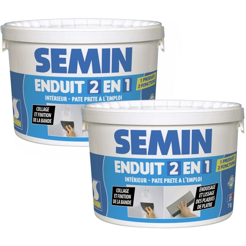Lot de 2 enduits 2 en 1 multifonctions Semin - joint et lissage de la plaque de pâtre - intérieur - seau de 7 kg