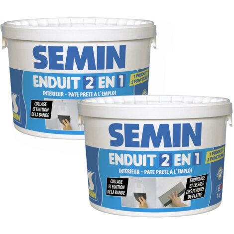 Lot de 2 enduits 2 en 1 multifonctions Semin - joint et lissage de la plaque de pâtre - intérieur - seau de 7 kg