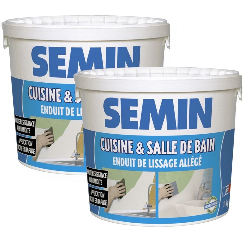 Semin - Lot de 2 enduits de lissage cuisine et salle de bain adapté aux pièces humides - seau de 1 kg