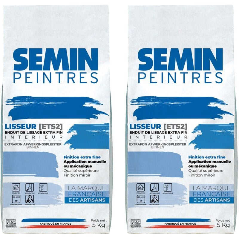Semin - Lot de 2 enduits de lissage extra fin en poudre pour finition des murs Lisseur intérieur - sac de 5 kg