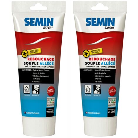 Lot de 2 enduits de rebouchage allégé pour trous et fissures importants Semin - intérieur - tube de 250 ml