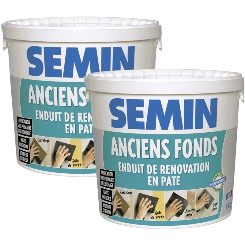 Lot de 2 enduits de rénovation pour les supports irréguliers Anciens Fonds Semin spécial toile de verre, carrelage, peinture - intérieur/extérieur