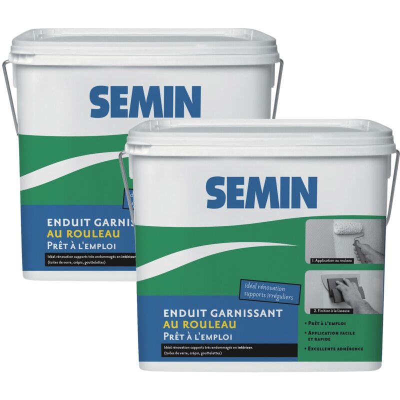 Lot de 2 enduits garnissant au rouleau pour la rénovation des supports très endommagés Semin intérieur - seau de 10 kg