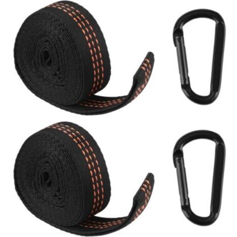 Lot de 2 Ensemble de Sangles pour Hamac avec Mousquetons - Fixation Robuste pour Balançoire, Camping, Siège Suspendu - Charge Max 300 kg - Polyester de Haute Qualité