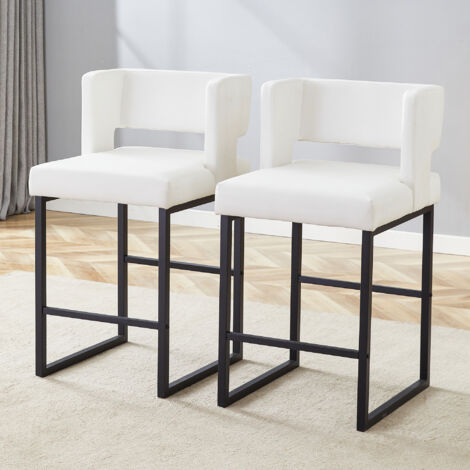 Lot de 2 ensembles de chaises nordiques blanches design carré,pieds métal noir,modèle léger et confortable.