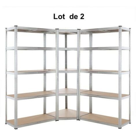 Lot de 2 Ensembles d'Étagères d'angle à Charge Lourde Grise : 180 X 70 X 40 cm Robuste et Polyvalente, 875 kg