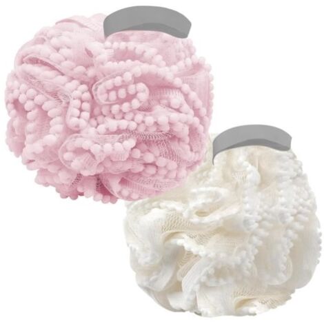 Lot de 2 éponges de Bain et de Douche en Maille Douce, poufs de Douche, Boule de luffa, Lavage du Corps, éponge de Bain pour Femmes