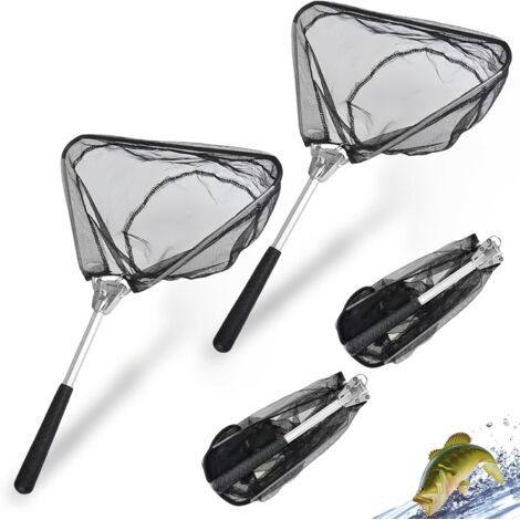 Lot de 2 épuisettes pliables avec long manche, épuisette télescopique pêche, étang, piscine, jardin, plage, accessoires de