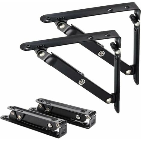 Lot de 2 Equerre Etagere 150mm, Support Pliant Équerre Pliante Mural Pliable Équerre pour Étagère en Angle de 90 Degrés Supports d' Étagères Pliants en Métal (6 inch)