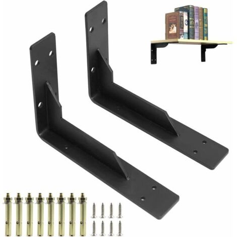 Lot de 2 Equerre Etagere 290mm, Équerre Charge Lourde, Murale Supports Étagère, Charges Lourdes Supports Equerre avec Vis, Noir 150KG/330lbs Porteur