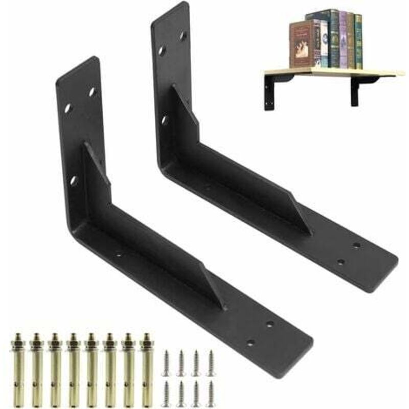 Lot de 2 Equerre Etagere 290mm, Équerre Charge Lourde, Murale Supports Étagère, Charges Lourdes Supports Equerre avec Vis, Noir 150KG/330lbs Porteur