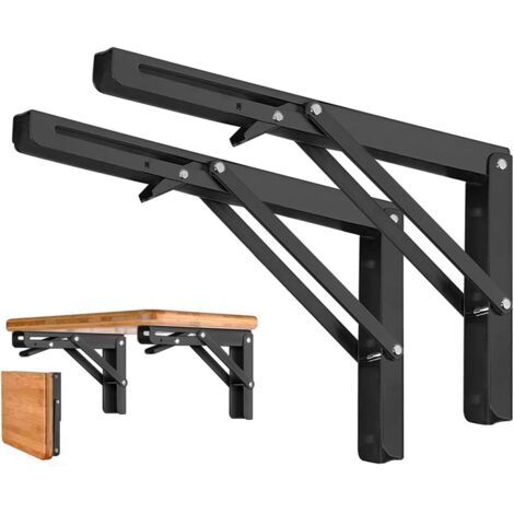 Lot de 2 Equerre Etagere 300mm, Support Console Pliable, Acier Inoxydable Equerre Rabattable Murale, 60KG/132lbs Porteur
