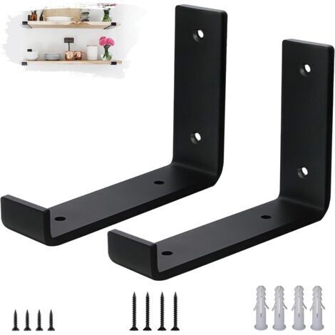 Lot de 2 Equerre Etagere Murale - Supports Muraux en Acier de 5mm d'Épaisseur, Kit d'Équerre Murales de Style Noir 15cm