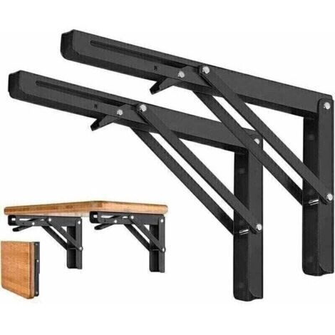 Lot de 2 Equerre Etagere Pliante 300mm, Equerre Rabattable Murale, Support Console Pliable 50KG Porteur，equerre pliable--