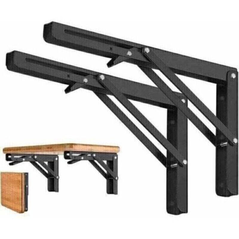 Lot de 2 Equerre Etagere Pliante 300mm, Equerre Rabattable Murale, Support Console Pliable 50KG Porteur，equerre pliable pour Garage, Bureau, Chambre,