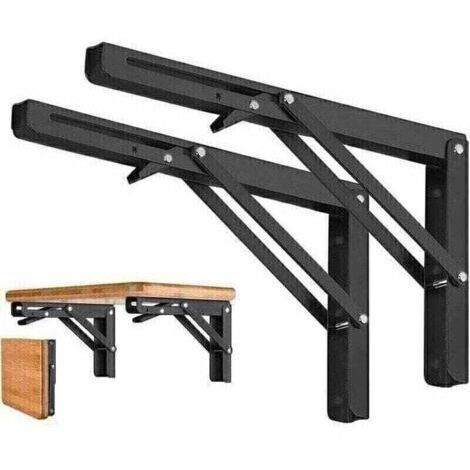 Lot de 2 Equerre Etagere Pliante 300mm, Equerre Rabattable Murale, Support Console Pliable 50KG Porteur，equerre pliable pour Garage, Bureau, Chambre, Tablette Murale