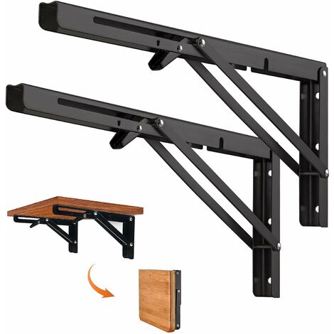 Lot de 2 Equerre Etagere Pliante 350mm, Equerre Rabattable Murale, Support Console Pliable 70KG Porteur MINKUROW