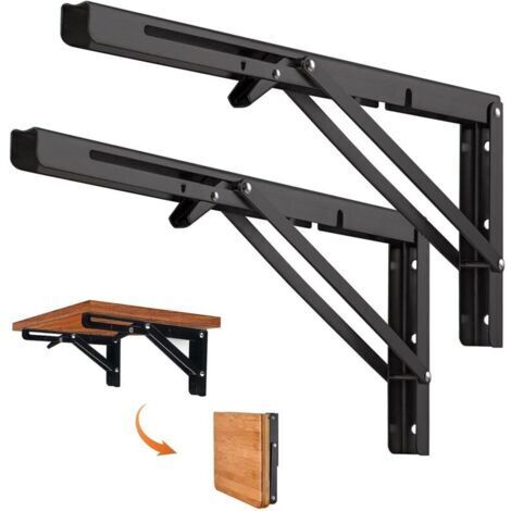 Lot de 2 Equerre Etagere Pliante 400mm, Equerre Rabattable Murale, Support Console Pliable 50KG Porteur