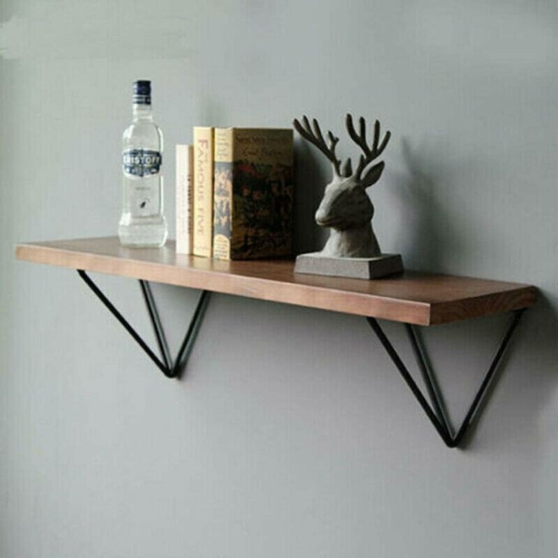 Trimec - Lot de 2 équerres d'étagère triangulaires en métal à prisme géométrique du milieu du siècle - Noir - 10cm- Support mural(Hors planches de