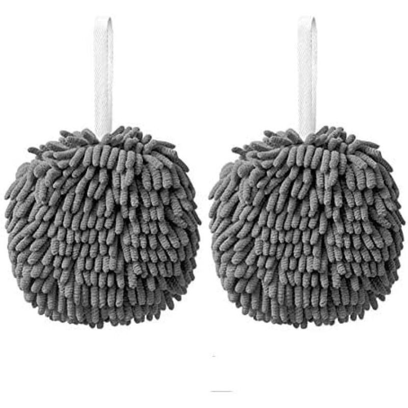 Lot de 2 essuie mains en chenille avec boucles de suspension, serviettes de salle de bain, chiffons à séchage rapide pour le nettoyage, serviettes