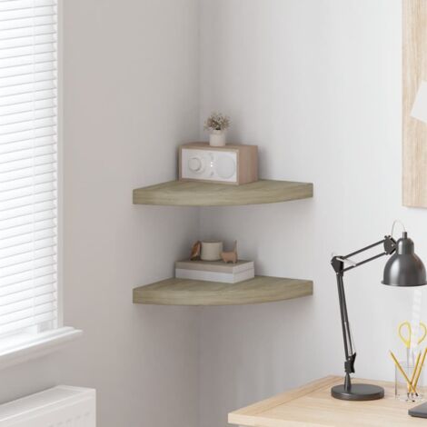 Lot de 2 Étagère d'angle flottante Étagère de Rangement - Meuble de rangement Chêne 35x35x3,8 cm MDF BV975700 - BonneVie