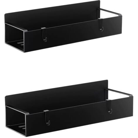 Lot de 2 Etagère de douche 30cm, Tablette de salle de bain sans Percage, Serviteurs De Douche, Acier Inoxydable Serviteur de Douche Sans Perçage Noir, Paniers Rangement D'organisateur de Douche Mural
