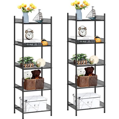 Lot De 2 Étagère De Rangement À 5 Niveaux, Bibliothèque, Présentoir, Étagère En Métal De Rangement Pour Salle De Bain Salon Chambre Cuisine Bureau, 41 X 32 X 145 Cm, Noir