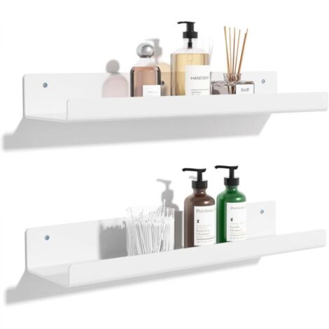Lot de 2 Étagère de rangement murale en acrylique pour salles de bains, chambres et salons, 38 cm, blanc