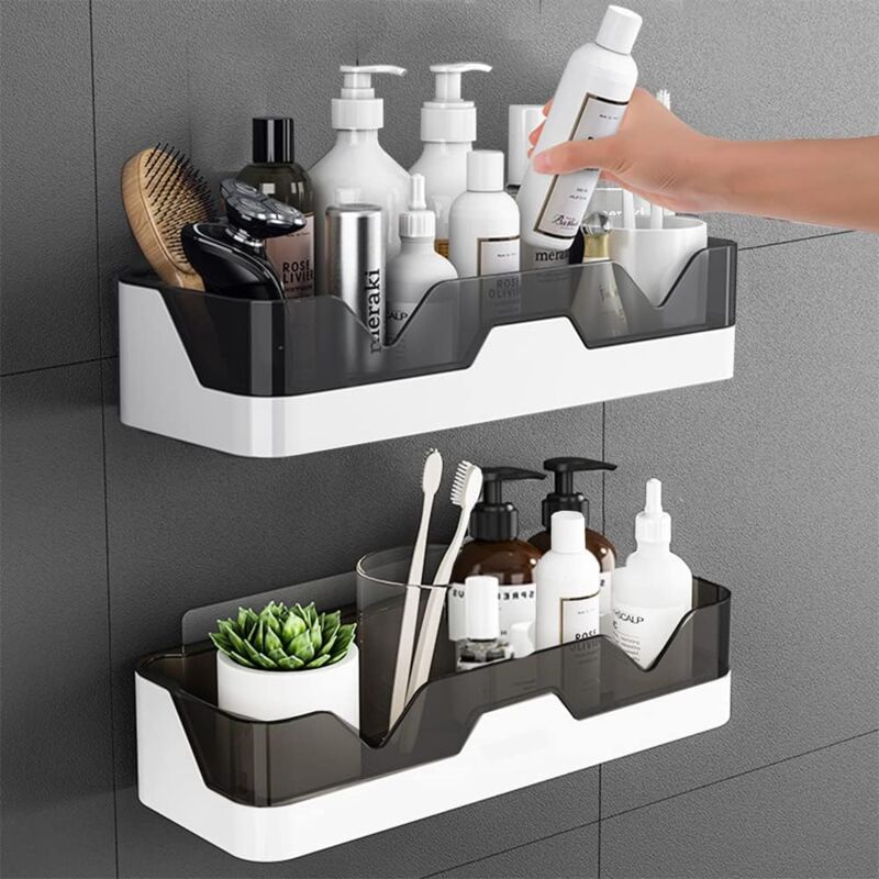 Lot de 2 Etagère Douche,Panier de Douche Étagère de Salle de Bain Sans Perçage,Étagères de Salle de Bain,pour Salle de Bain/Cuisine (Polypropylène)