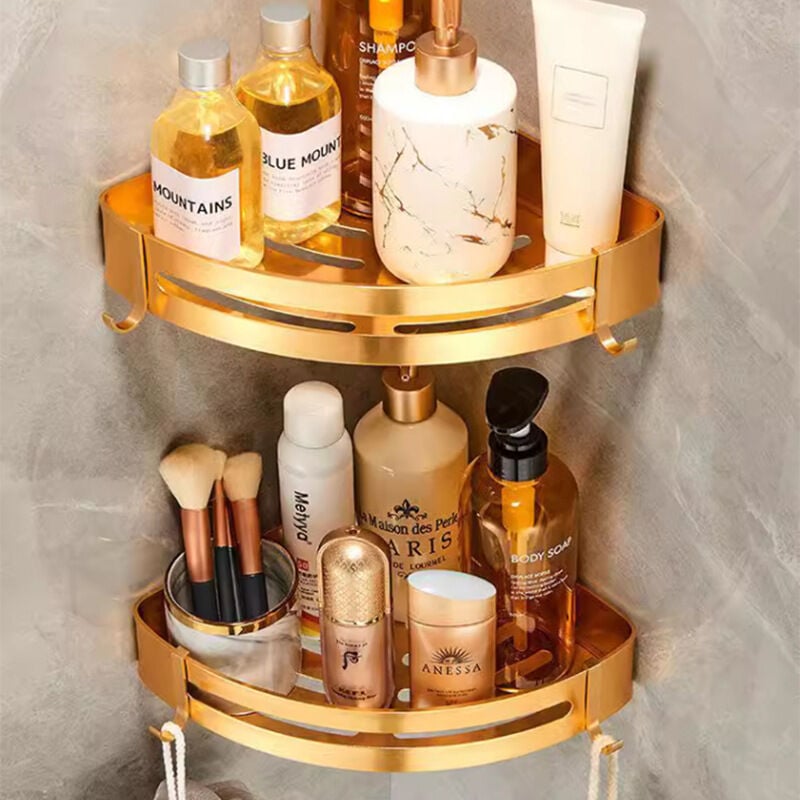 Lot de 2 Etagère et rangement de douche de bain en acier inoxydable sus 304 avec adhésif et crochets, sans perçage, sans rouille, organiseur de