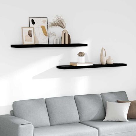 Lot de 2 Étagère murale multiposition - Étagère murale flottante Noir brillant 120x23,5x3,8cm MDF -BV38421