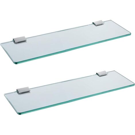 Lot de 2 Étagère Murale Verre Trempé Acier Inoxydable Support Chromé Salle De Bain Cuisine 25 cm