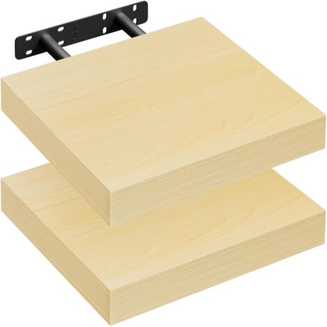 Lot de 2 Étagère Murale WOLTU, 25x22.9x3.8cm, Étagère Flottante de CD, Jaune Chêne