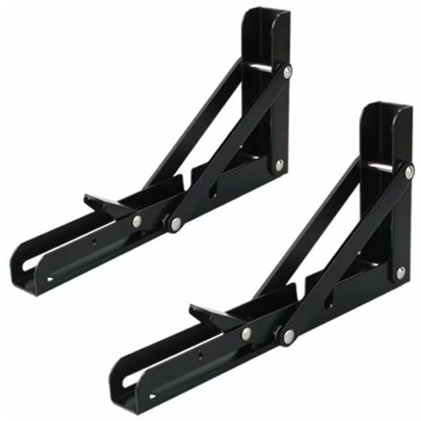 Lot de 2 étagères 300 mm, support console rabattable inox, mural rabattable 30 cm x 15 cm charge maxi 60 kg - noir,——