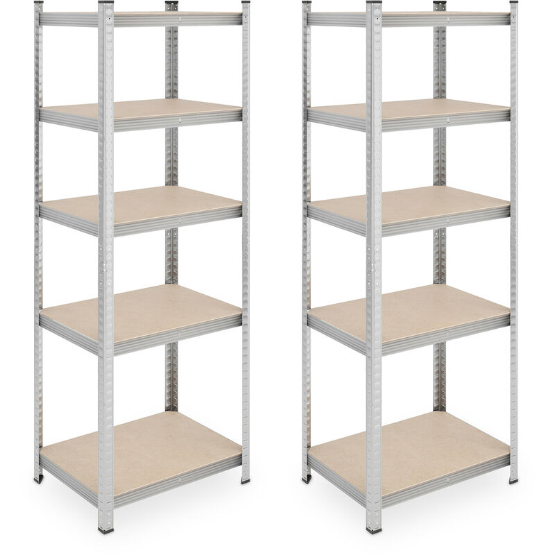 Lot de 2 étagères à charge lourde, 500 kg, acier, stockage, garage, à emboîter, HxLxP: 180x60x45 cm, argenté - Relaxdays