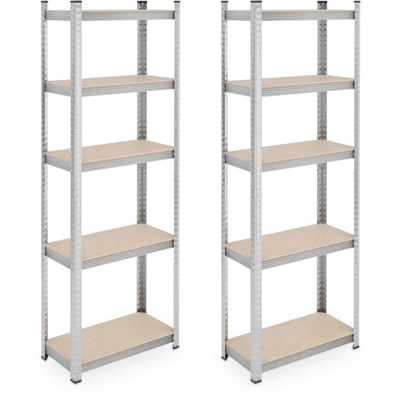 Relaxdays Lot de 2 étagères à charge lourde, HxLxP: 180x60x30 cm, 500 kg, acier, cave, garage, à emboîter, argenté