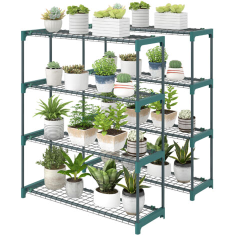 Lot de 2 Étagères à Plantes 4 Niveaux Intérieur Extérieur, Supports pour Plantes en Métal, 90 x 28 x 104 cm, Vert