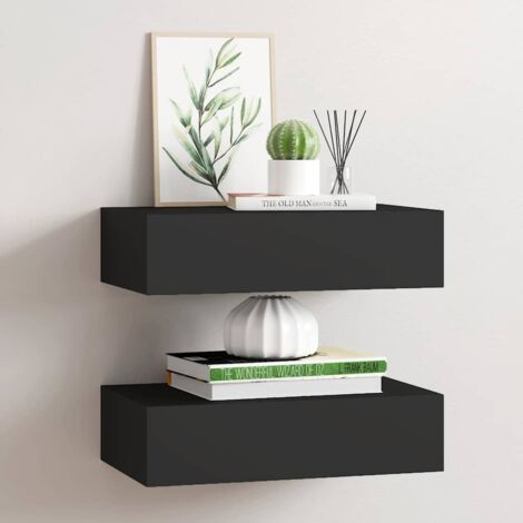 Lot de 2 Étagères à tiroir murales  Étagères Rangement Noir 40x23,5x10 cm MDF -BV62479