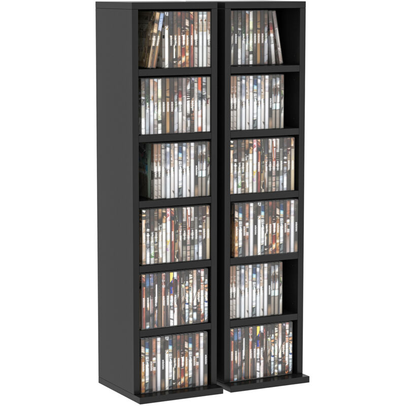 Homcom - Lot de 2 étagères colonnes rangement max. 204 cd noir