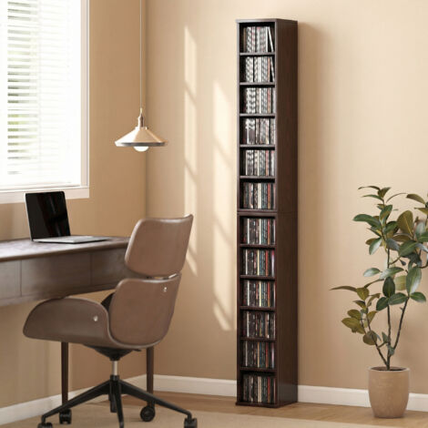 Lot de 2 étagères colonnes armoire de rangement CD-DVD 12 compartiments 21 x 22.5 x 88.5 cm capacité 204 CD marron