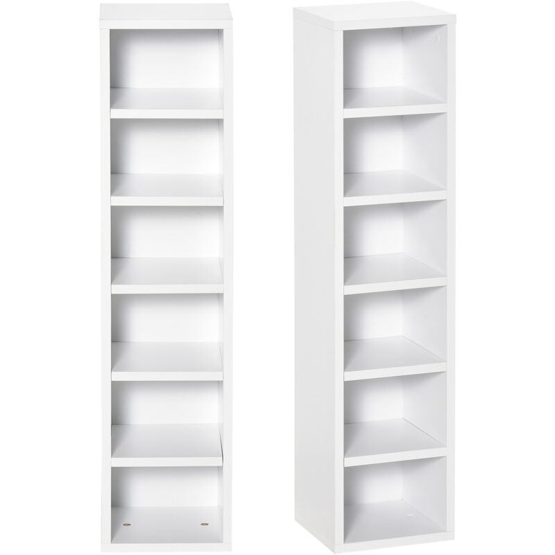 Homcom - Lot de 2 étagères colonnes armoire de rangement CD-DVD 6 + 6 compartiments dim. 21L x 19l x 88H cm capacité max. 204 CD blanc