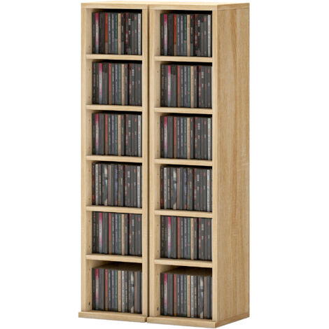 Lot de 2 étagères colonnes CD-DVD 12 compartiments 21 x 22,5 x 88,5 cm capacité 204 CD chêne