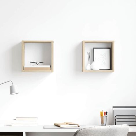 Lot de 2 Étagères cube murales Étagère de Rangement - Meuble de rangement Chêne sonoma 26x15x26 cm BV469361 - BonneVie