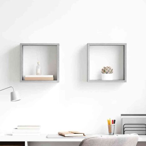 Lot de 2 Étagères cube murales Étagère de Rangement - Meuble de rangement Gris béton 30x15x30 cm BV783081 - BonneVie