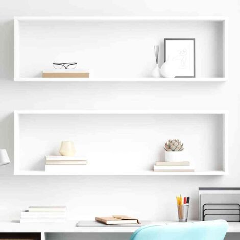 Lot de 2 Étagères cube murales  Étagères Flottantes  Étagère de Rangement Blanc 100x15x30 cm Aggloméré BRZH240270