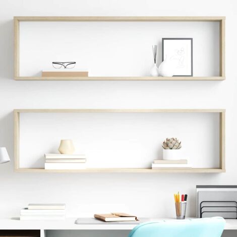 Lot de 2 Étagères cube murales  Étagères Flottantes  Étagère de Rangement Chêne Sonoma 100x15x30 cm Aggloméré BRZH949105