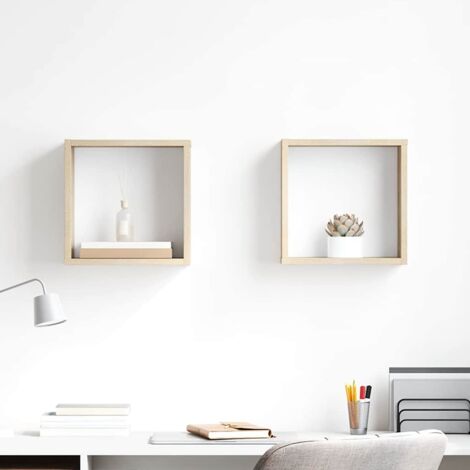 Lot de 2 Étagères cube murales,faciles à nettoyer  Meuble de Rangement Moderne Chêne sonoma 30x15x30 cm -BV83309
